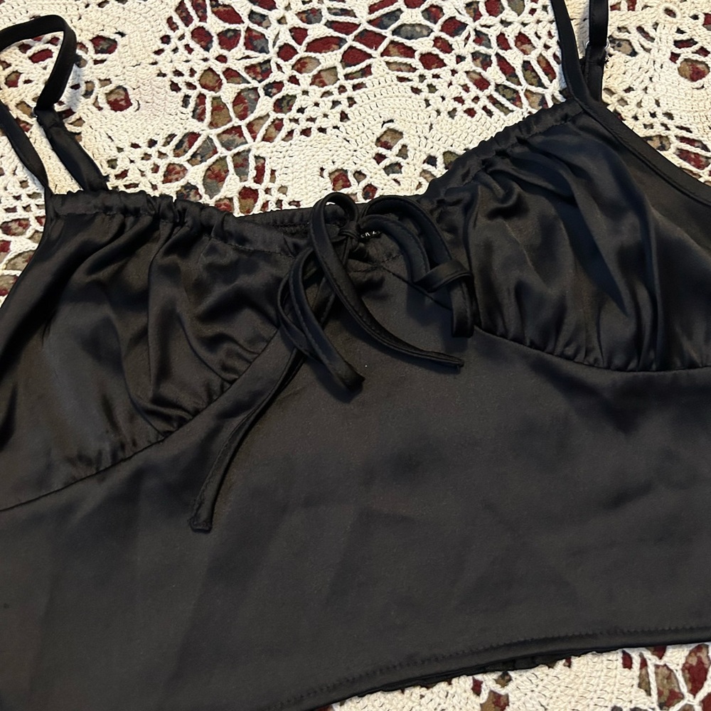 Black Satin Cami Crop Top - Women